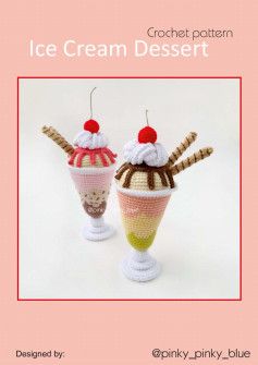 Crochet Bakery, Dessert Crochet, Fruit Haken, Crochet Dessert, Ice Cream Crochet, Crocheted Cow Pattern, Crochet Photo Props, Ice Cream Dessert, Giraffe Crochet