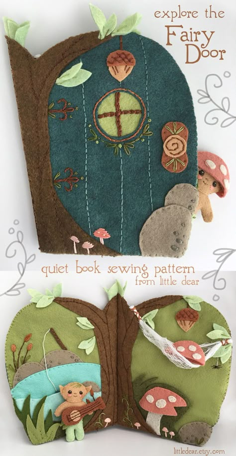 Sweet Fairy Door quiet book is easy to sew and fun to play with! Felt Sewing Patterns, Quiet Book Pattern, Felt Toys Diy, Felt Quiet Book, Felt Toys Patterns, Baby Quiet Book, Book Pattern, Quiet Book Patterns, Fayetteville Arkansas