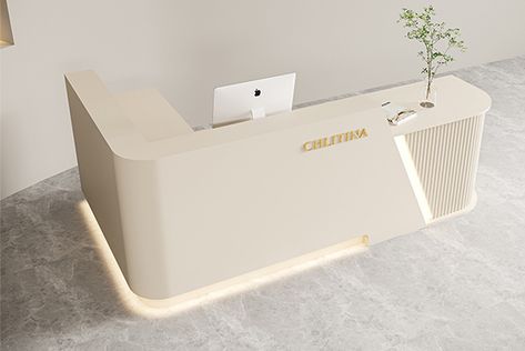 reception desk for salon ss Corner Reception Desk Design, L Shape Reception Desk, Creative Reception Desk Design, Standing Reception Desk, Receptionist Table, L Shaped Reception Desk, Corner Reception Desk, Spa Reception Area, Office Counter Design