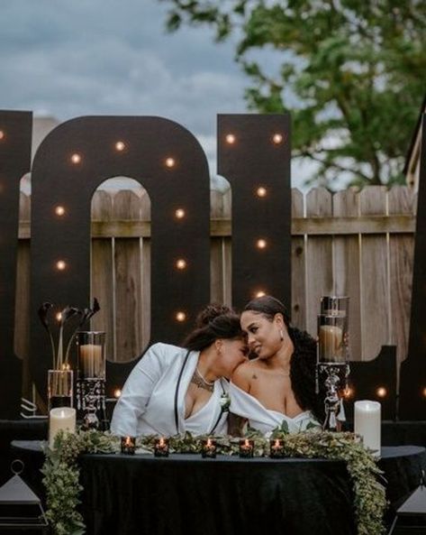 Gothic Wedding Reception, White Gothic Wedding, Engagement Videography, Mrs And Mrs Wedding, Lgbt Wedding Photography, Lesbian Wedding Photography, Gay Wedding Photos, Wedding Chair Signs, Mrs And Mrs