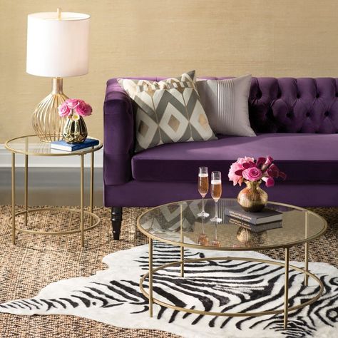 Hermosa Beach Hand-Tufted Zebra Black Area Rug Deco Violet, Purple Couch, Purple Living Room, Cute Living Room, Color Schemes Design, Purple Color Schemes, Faux Cowhide, Glam Living Room, Chic Rug