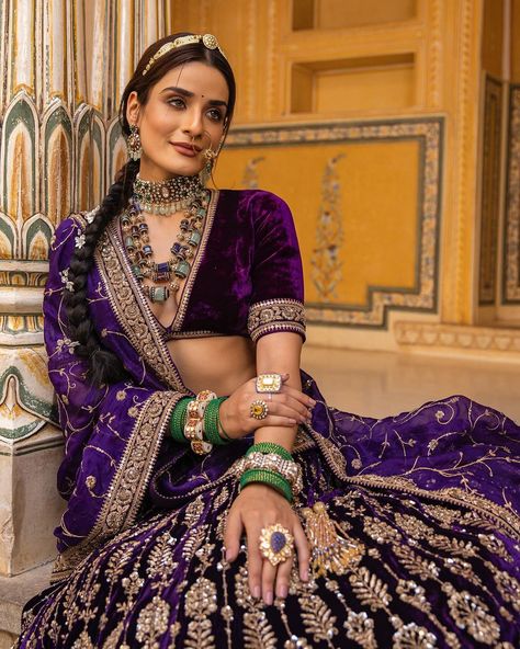 aari tari, jaipur, lehenga, indian wear, indian clothing, wedding wear, bridal collection, bridal wear, brides of india, rang bahaar, raw silk Purple Velvet Lehenga, Dark Purple Lehenga, Purple Lehenga, Velvet Lehenga, Purple Velvet, Dark Purple, Lehenga, Bead Work, Embellishments