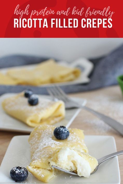 Ricotta Crepes, Filled Crepes, Recipe Ricotta, Honey Ricotta, Blueberry Honey, Stuffed Crepes, Ricotta Cheese Recipes, Crepes Filling, Crepe Recipe