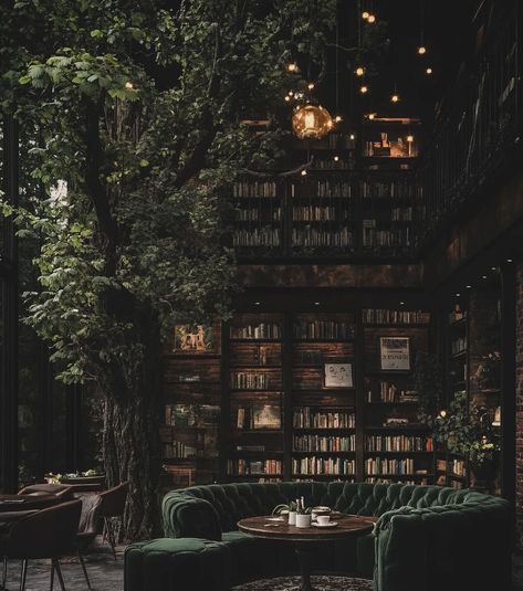 Speakeasy Coffee Shop, Mystic Shop Aesthetic, Moody Cafe Interior, Dark Academia Restaurant, Gothic Bookstore, Moody Bookstore, Goth Coffee Shop, Dark Moody Library, Dark Cafe Aesthetic