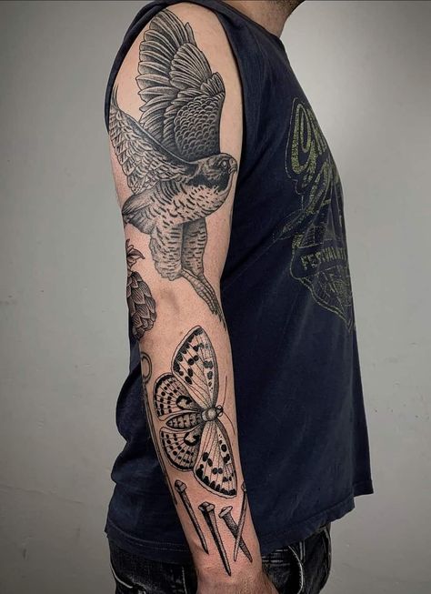 50 Patchwork Tattoos to Make You Start a Sleeve - Body Artifact Large Patchwork Tattoo Sleeve, Patchwork Sleeve Men, Large Patchwork Tattoo, Big Patchwork Tattoos, Nature Patchwork Tattoo Sleeve, Patchwork Tattoos Ideas, Mens Patchwork Tattoo Ideas, Mens Patchwork Tattoo Sleeve, Patchwork Leg Sleeve