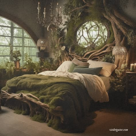 Ever wanted to explore the difference between these 2 interior design styles? We're doing a side-by-side so you can get inspo from both! Ghost Bedroom Aesthetic, Hobbit Style Bedroom, Druid Room Aesthetic, Enchanted Forest Interior Design, Cottage Core Loft Bedroom, Bedroom Inspirations Cottagecore, Fantasy Cottage Bedroom, Fairycore Interior Design, Naturecore Bedroom