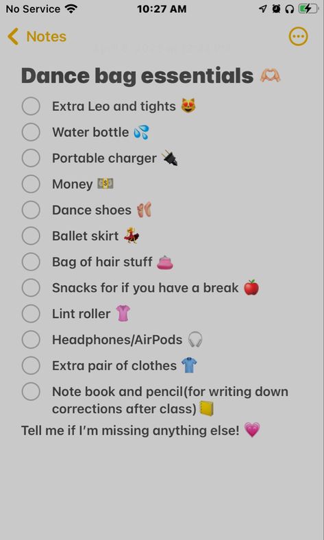 Things You Need For Ballet, Dance Nessesities, What To Have In Your Dance Bag, Dance Packing List, Dance Things To Buy, What To Put In Dance Bag, Dance Recital Checklist, What To Pack In A Dance Bag, Dance Bag Organization