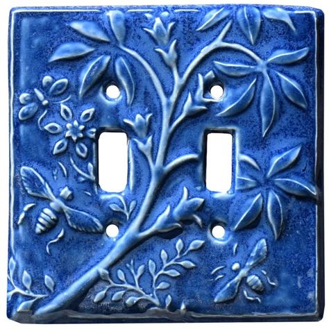 Botanical & Bees Ceramic Art Double Toggle Light Switch Cover Plate Ceramic Light Switch Plate, Ceramic Light Switch, Clay Light Switch Cover, Light Clay, Cream Stone, Aqua Stone, Bee Honeycomb, Toggle Light Switch, Ceramic Light