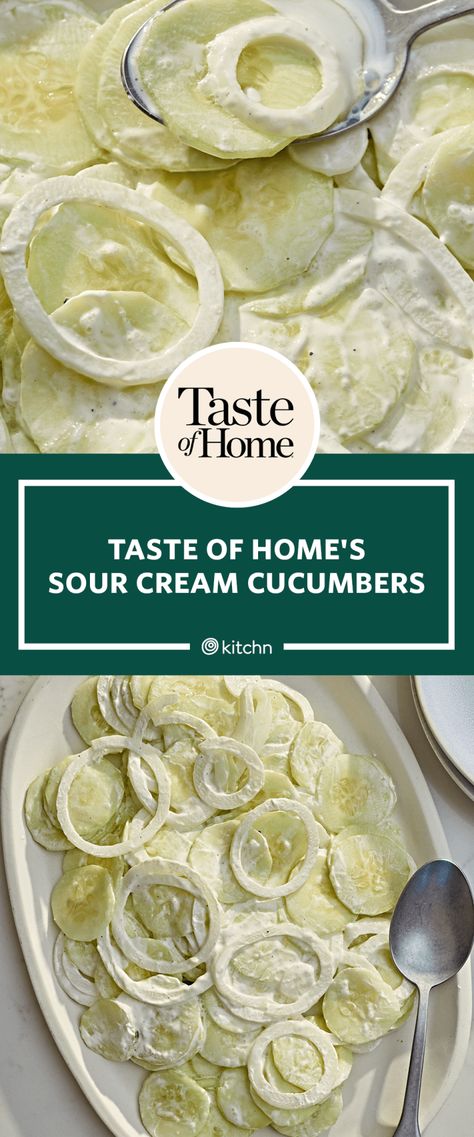 I Tried Taste of Home's Sour Cream Cucumbers | Kitchn Creamed Cucumber Salad, Cucumber Pasta Salad, Cucumber Onion Salad, Tomato And Onion Salad, Creamed Cucumbers, Creamy Cucumber Salad, Cucumbers And Onions, Creamy Dressing, Sour Cream Recipes