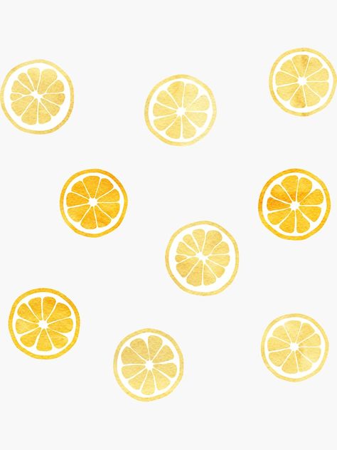 "Yellow Watercolor Lemon Slices Pattern" Sticker by hocapontas | Redbubble Lemon Slices Painting, Lemons Painting Easy, Watercolor Lemon Slice, Lemon Slices Drawing, Lemon Ceramic Painting, Cute Summer Wallpapers Laptop, Lemon Slice Painting, Lemon Slice Drawing, Lemons Drawing