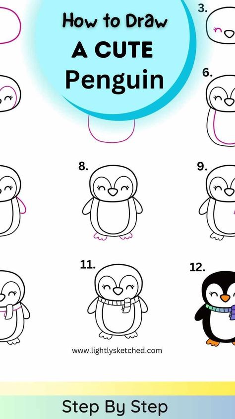 🐧✏ Unlock the secret to drawing the most adorable penguin on the planet with our easy-to-follow guide. With step-by-step instructions, you'll have your very own penguin drawing in no time 🐧🎨 Penguin Step By Step Drawing, How To Draw A Penguin Step By Step Easy, Draw Penguin Easy, How To Draw A Cute Penguin, Penguin Drawing Easy Step By Step, Penguin Art Project, January Drawing Ideas, Penguin Drawing Christmas, How To Draw Penguin