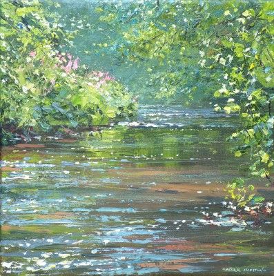 Summer Impressionist Painting, Rex Preston, British Paintings, Red Rag, Reflection Painting, Reflection Art, Monet Art, Monet Paintings, Impressionist Artists