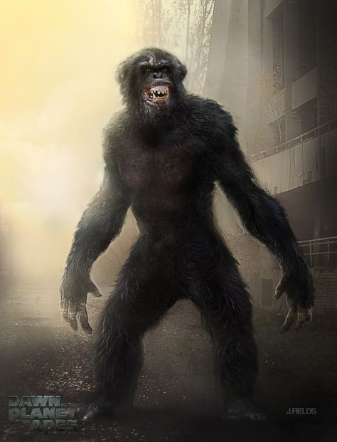 Awesome Dawn Of The Planet Of The Apes concept art by J Fields Plant Of The Apes, Dawn Of The Planet, Gorilla Tattoo, Hollow Earth, Justin Fields, Skull Island, Space Fantasy, Planets Art, Planet Of The Apes