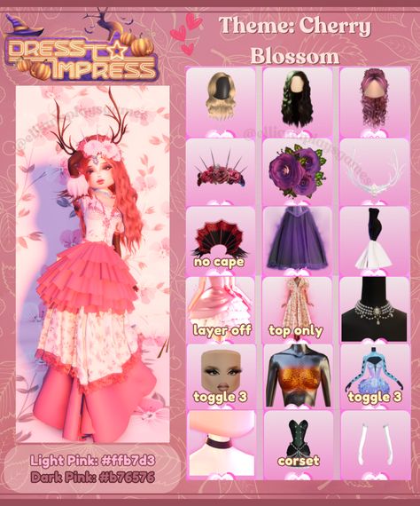 #dresstoimpress #dti #fyp #dtiupdate #dresstoimpresscombos #dresstoimpressupdate #dresstoimpressvip #dresstoimpresstheme #dtiroblox #dtilooks Di Cherry Blossoms, Dress To Impress Theme Cherry Blossoms, Dti Theme Florals, Dress To Impress Cherry Blossom, Cherry Blossoms Dress To Impress, Cherry Blossom Outfit, Dti Theme, Cherry Blossom Dress, Female Outfits