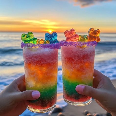 Amazing, Spectacular & Unique Images | # **TGIF!!!!!! Gummy Bear Glow 🧸 ** | Facebook Rainbow Frosting, Raspberry Vodka, Colorful Drinks, Gummy Worms, Fruity Cocktails, Unique Images, Cocktail Art, Club Soda, Bear Birthday