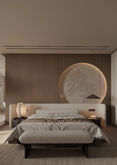 JAPANDI BEDROOM :: Behance Luxury Bedroom Design Ideas, Furniture Sets Design, Japandi Bedroom, Luxe Bedroom, Japandi Design, Interior Design Your Home, Luxury Bedroom Design, King Bedroom Sets, Feature Walls