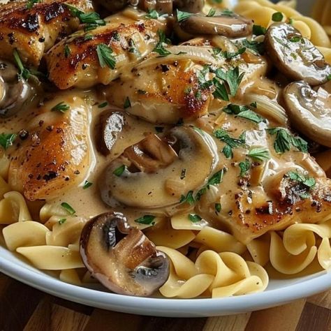 Chicken-with-Buttered-Noodles-Tender-Chicken-Medallions-in-a-Rich-Mushroom Chicken Medallions Recipes, Chicken With Buttered Noodles, Chicken Recipes With Mushrooms, Mushroom Chicken Recipes, Chicken Medallions, Chicken Mushroom Risotto, Ww 2024, Chicken Mushroom Pasta, Chicken Mushroom Recipes