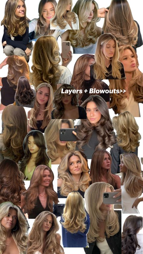 90s layers with blowout 2000 Blowout Hair, Big Hair 90s, How To Get A 90s Blowout, 90s Blowout Dark Hair, Layers With Blowout, 90s Hair Inspo Long, 2000s Blowout Hair, 90s Model Haircut, Subtle Blowout