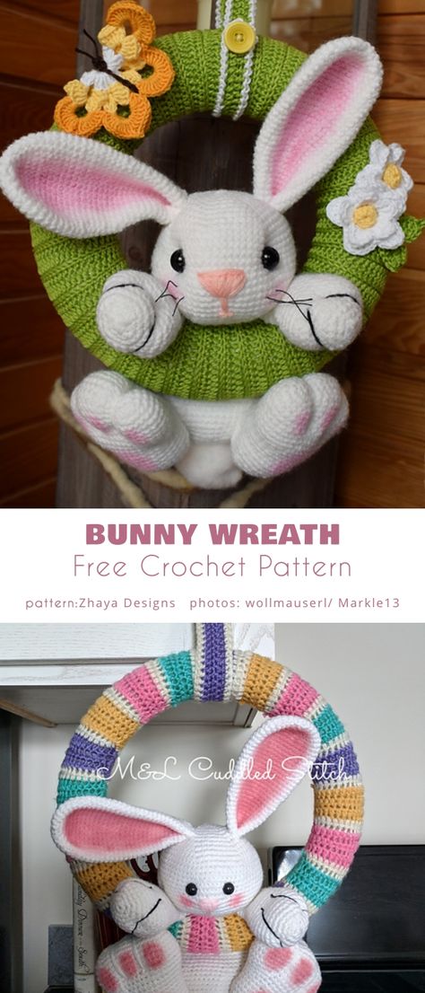 Spring and Easter Wreath Free Crochet Patterns Your Crochet Crochet Wreaths, Crochet Wreath Pattern, Baby Wreaths, Kat Haken, Crochet Easter Basket, Crochet Wreath, Crochet Easter, Confection Au Crochet, Easter Crochet Patterns