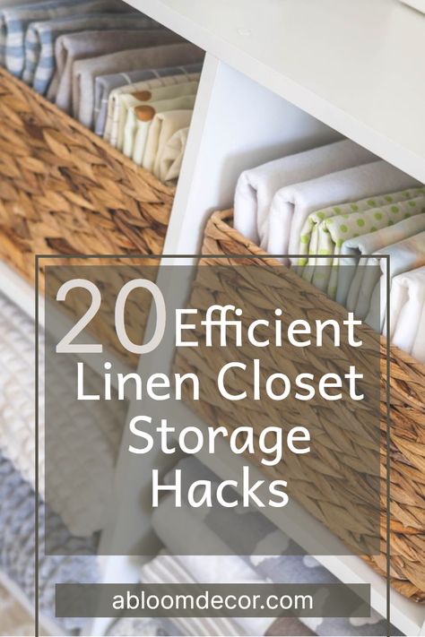 Transform your cluttered linen closet into a stunning and functional space with these 20 amazing linen closet storage hacks! Discover the perfect storage solutions, from baskets and shelves to clever containers and more. Read my post to learn my amazing linen closet organization hacks and get ideas for how to organize your linen closet! Linen Closet Organization Hallway, Closet Storage Hacks, Linen Closet Design, Linen Closet Shelves, Linen Closet Makeover, Closet Organization Hacks, Small Closet Storage, Closet Organization Bins, Small Linen Closets