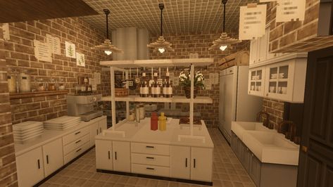 Bloxburg Restaurant Kitchen Ideas, Bloxburg Cafe Kitchen Ideas, Bloxburg Resturaunt, Bloxburg Restaurant Interior, My Restaurant Tycoon 2 Roblox Ideas, Minecraft Restaurant Interior, Minecraft Shop Interior, Bloxburg Restaurant, Bloxburg Restaurant Ideas