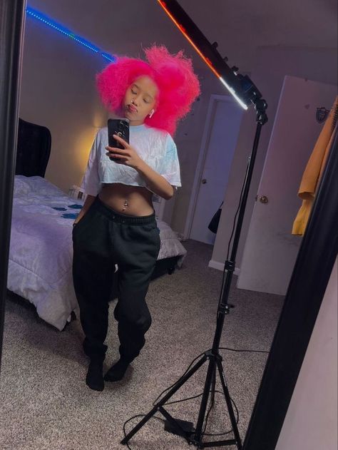 Hair Dyed Pink, Natural Hair Dyed, Pink Natural Hair, Peekaboo Hair Colors, Pink And Black Hair, Mirror Flicks, Light Pink Hair, Hot Pink Hair, Hair Dyed