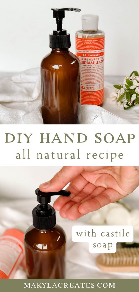 Did you know you can make toxic-free hand soap in less than 2 minutes? This simple hand soap recipe is cheap and made with natural ingredients to keep your family safe from chemicals. All Natural Hand Soap, Liquid Hand Soap Recipe, Homemade Liquid Soap, Foaming Hand Soap Recipe, Essential Oil Hand Soap, Hand Soap Recipe, Homemade Hand Soap, Diy Hand Soap, Homemade Cleaning Recipes