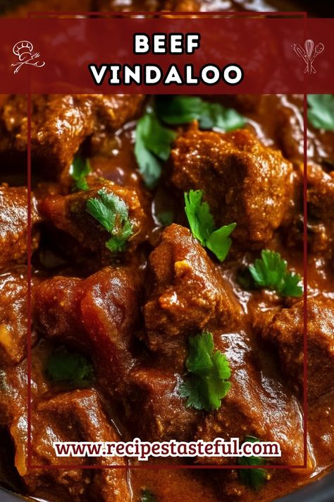 A spicy and flavorful Indian dish featuring tender beef marinated in a tangy vinegar-based sauce, simmered to perfection, and served with paratha or rice. Beef Vindaloo Recipe Slow Cooker, Beef Vindaloo Recipe, Beef Vindaloo, Indian Beef Recipes, Vindaloo Recipe, Vindaloo, Marinated Beef, Tender Beef, Quick Weeknight Meals