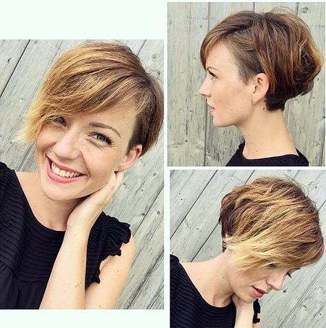 long asymmetrical pixie with golden blonde highlights Asymmetric Pixie, Short Haircuts Fine Hair, Asymmetrical Pixie Haircut, Trendy We Fryzurach, Asymmetrical Haircut, Longer Pixie Haircut, Asymmetrical Pixie, Punk Hair, Best Short Haircuts