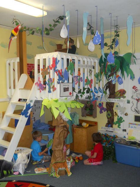 Pre-K Classroom Rainforest Classroom Layouts, Month Planning, Preschool Jungle, Monthly Ideas, Reading Loft, Pre K Classroom, Toy Room, Pre Kindergarten, Toddler Age