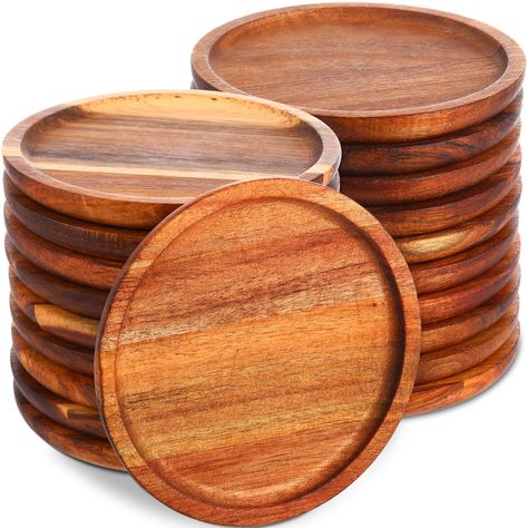 PRICES MAY VARY. Package Includes: set of 20 acacia wooden plates, the diameter of plates is about 5.9 inches/ 15 cm, enough for your family to serve cakes, desserts, snacks and so on; Serve your guest on these beautiful wooden charger plates and give your guests a nice experience in a restaurant Natural Material: our charger plates for eating are made of natural acacia wood, smooth in surface and easy to clean, not easy to break or deform, sturdy and durable, which can prolong the life of your Natural Dinnerware, Wooden Charger Plates, Silver Tablecloth, Snowflake Centerpieces, Wooden Chargers, Sparkling Candle, Wood Plates, Faux Snow, Wood Plate