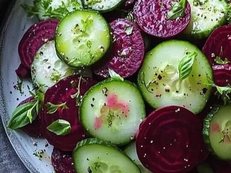 Brighten Your Plate: Crisp Cucumber and Beetroot Salad - NewsBreak Fresh Cucumber And Beet Salad, Beet And Cucumber Salad Recipes, Garlic Herb Sauce Recipe, Ravioli With Asparagus, Cucumber Beet Salad, Garlic Herb Sauce, Easy Ravioli, Pink Lemonade Recipes, Feta Salad Recipe