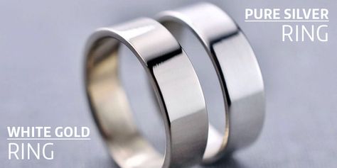 What is the Difference Between Silver and White Gold? Gold Vs Silver, Solitaire Engagement Ring Cathedral, Pave Diamond Engagement Rings, Silver Bowl, What Is The Difference Between, Ring Ideas, White Gold Engagement, White Gold Engagement Rings, Ring Metal