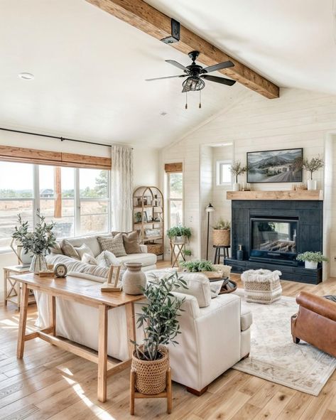 Furniture Living Room Modern, Boho Modern Home, Living Room Modern Farmhouse, Gaines Fixer Upper, Family Friendly Living Room, Cozy Farmhouse Living Room, Beige Couch, Sarah Joy, Living Room Wood Floor