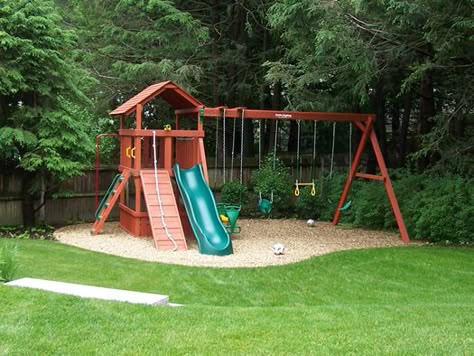 KID SPACE - TIME TO PLAY Outdoor Playhouse Ideas, Playground Landscaping, Backyard Playset, Play Area Backyard, Backyard Kids Play Area, Backyard Swings, Playground Ideas, Diy Playground, Wooden Swing