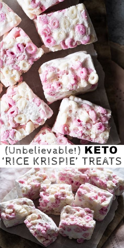 Keto 'Rice Krispie' Treats (with our marshmallows!) #keto #ketorecipes #ketodiet #glutenfree Keto Marshmallows, Keto Rice, Low Carb Cereal, Keto Cereal, Keto Bars, Krispie Treats Recipe, Keto Candy, Keto Christmas, Recipes With Marshmallows