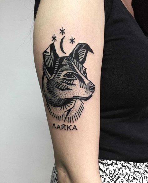 A beautiful Laika tattoo by Miedoalvacio Laika Tattoo, Related Tattoos, Cage Tattoos, Belly Tattoos, Funky Tattoos, Cute Tiny Tattoos, Badass Tattoos, Aesthetic Tattoo, School Tattoo