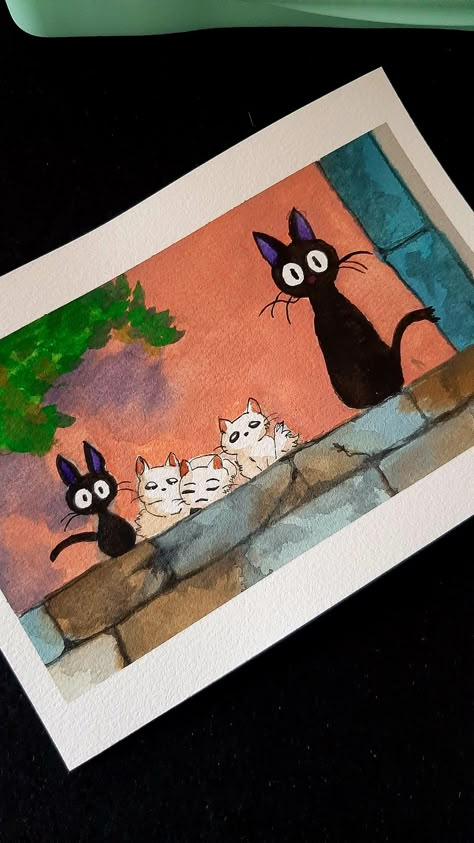 Kiki Delivery Service Painting, Kiki's Delivery Service Drawing, Ghibli Art Painting, Ghibli Watercolor Painting, Kiki's Delivery Service Art, Studio Ghibli Watercolor, Ghibli Painting, Pen Art Work, Spiderman Art Sketch