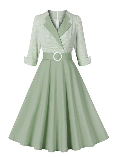 50s Clothes, Retro Stage, 50s Women, Womens Outfits, Belt Dress, Vintage Fits, Green Outfit, Glam Dresses, Roll Up Sleeves