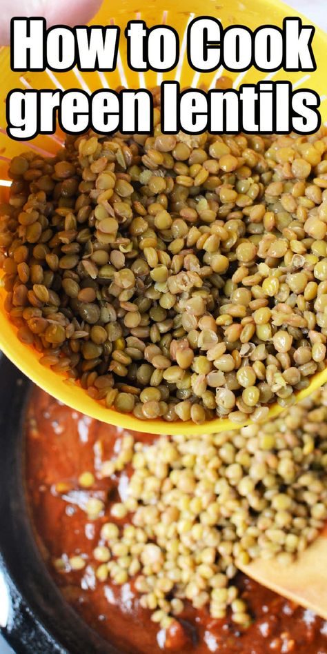 This is how to cook green lentils on the stove to tender. Enjoyed as a side dish or vegetarian meal they are healthy and come in a variety of other colors like red, black and brown too. We will go over how long to cook each. How To Cook Green Lentils On The Stove, How To Cook Dry Lentils, How To Cook Green Lentils, How To Cook Lentils On The Stove, Lentils Instant Pot, Cooking Green Lentils, Cook Lentils, How To Cook Lentils, Lentil Curry Recipes