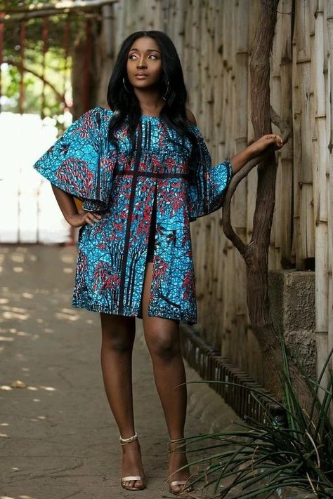 Front Split Boogie Gown With Bell Sleeves Short Ankara Dresses, Ankara Short, Trendy Ankara Styles, Ankara Short Gown Styles, Short African Dresses, Short Dress Styles, Afrikaanse Mode, Printed Short Dresses, Short Gowns