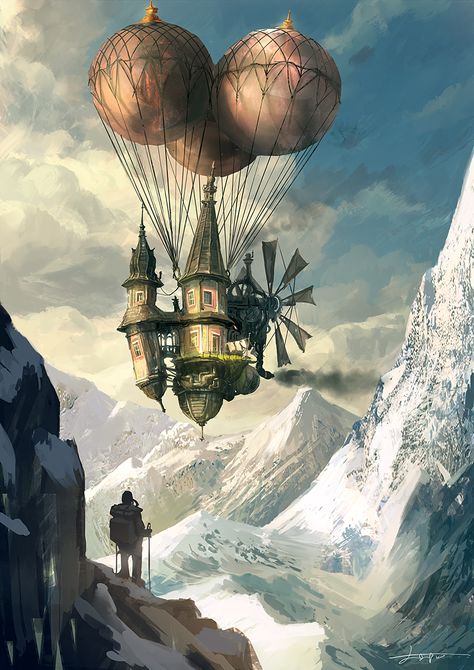 Steampunk Artwork, Steampunk Airship, Steampunk Tendencies, Art Steampunk, Diesel Punk, Steampunk Decor, Fantasy Places, Steampunk Art, Hot Air Balloons