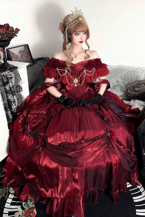 Elegant Dresses Victorian, Royalty Outfits Dresses, Princess Outfits Royal, Red Victorian Dress, Draw Dark, Gothic Princess, Red Clothing, Vintage Red Dress, Snk Cosplay