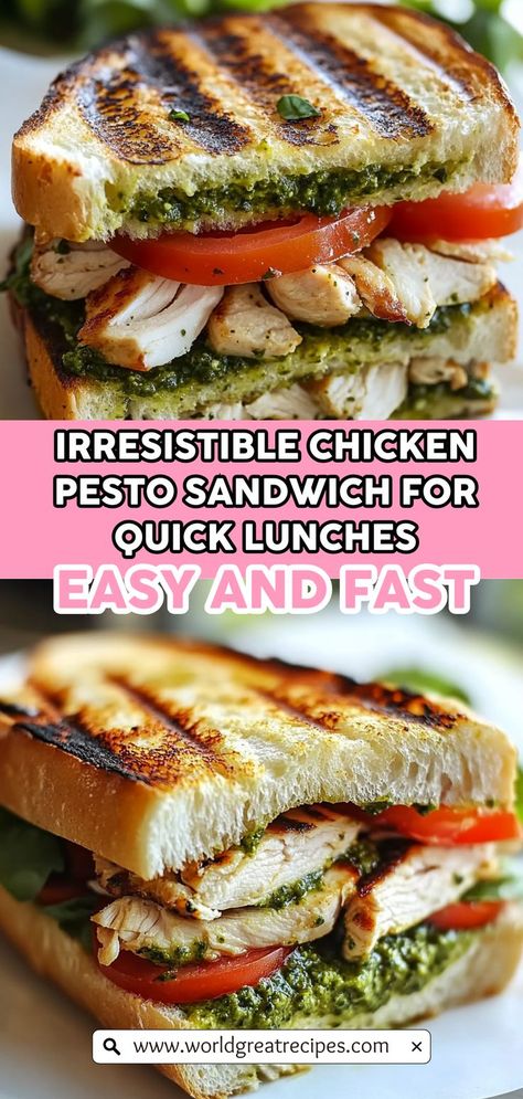 Pesto Chicken Panini Recipes, Grilled Chicken Pesto Panini, Chicken Pesto Panini Sandwiches, Chicken Breast Sandwich Ideas, Chicken Recipes Sandwich, Chicken Melt Sandwich Recipes, Easy Lunch Sandwiches, Tuscan Chicken Sandwich, Sandwich Recipes Chicken