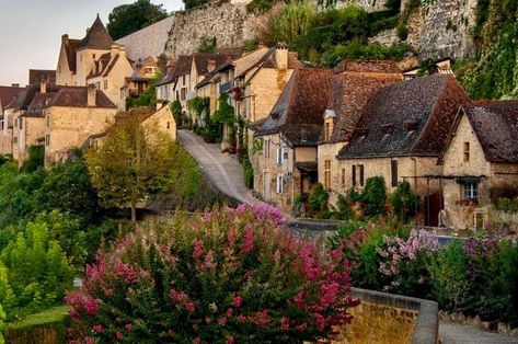 Morning Light, Trees, France, Stone, Flowers