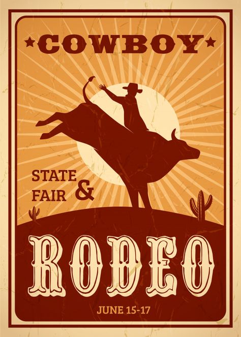 Rodeo Poster, Cowboy Posters, Cowboy Theme, Cowgirl Birthday, Horse Silhouette, Sunset Background, Grunge Textures, Graphic Editing, Vintage Grunge