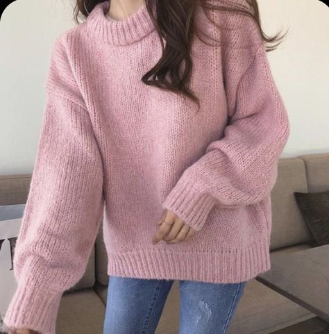 Sweater Outfits Korean, Pink Sweater Outfit, Pink Oversized Sweater, Oversize Outfit, Oversized Sweater Outfit, Knit Sweater Outfit, Spring Work Outfits, Pullover Women, Girls Jumpers