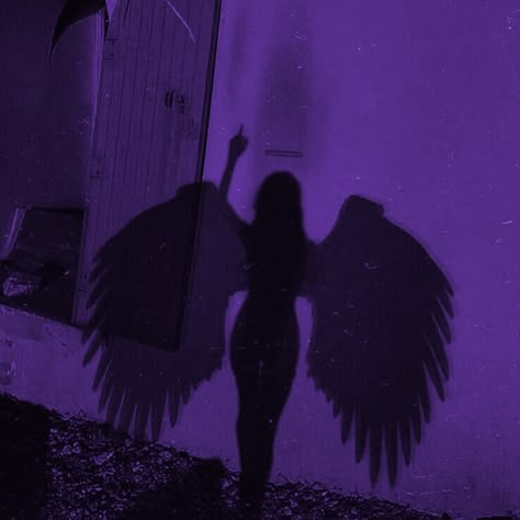 A person's shadow cast in such a way that it appears to have angel's wings Album Cover Dark Aesthetic, Purple Aesthetic Spotify Covers, Purple Female Pfp, Purple Spotify Playlist Covers, Purple Aesthetic Pfp, Dark Purple Pfp, Purple Woman, Purple Angel, Black And Purple Wallpaper