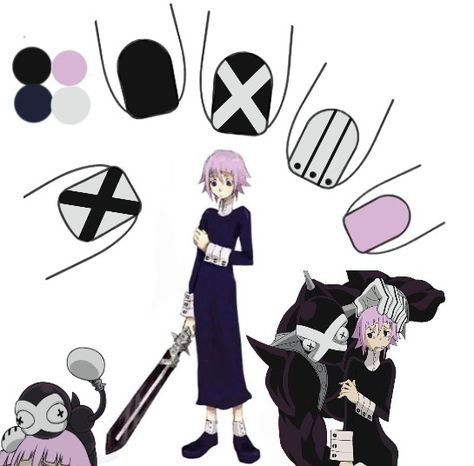 Simple Soul Eater Crona Concept Nail Art Simple Anime Nail Art Designs, Soul Eater Nail Art, Soul Eater Nails Short, Soul Eater Nail Designs, Soul Eater Nails Acrylic, Simple Anime Nail Ideas, Nail Art Designs Anime, Anime Nails Simple, Simple Anime Nails