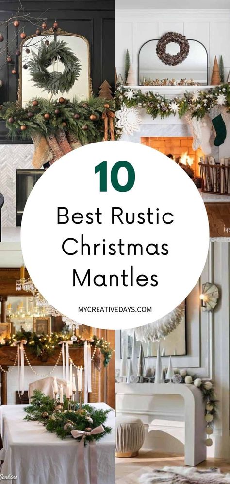 Top 10 Christmas mantels to inspire you to transform your mantel into a festive masterpiece. From timeless elegance to whimsical wonderlands. Christmas Decor Ideas For Fireplace Mantle, Rustic Fireplace Christmas Decorations, Christmas Mantle 2023, Rustic Christmas Mantle Ideas, Farmhouse Christmas Mantels, Christmas Mantel Ideas 2023, Mantle Christmas Decor Ideas Simple, Rustic Christmas Mantels, Rustic Mantle Decorating Ideas